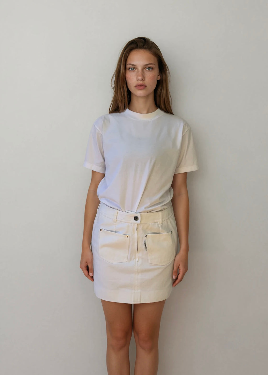 Chanel White Denim Mini Skirt