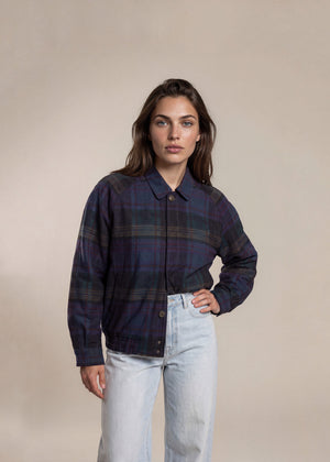 YSL Dark Multicolor Plaid Classic Collared Bomber