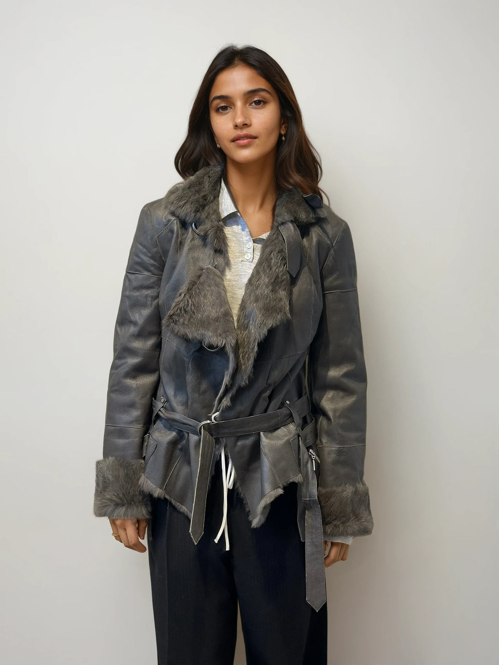 Plein Sud Leather & Fur Jacket