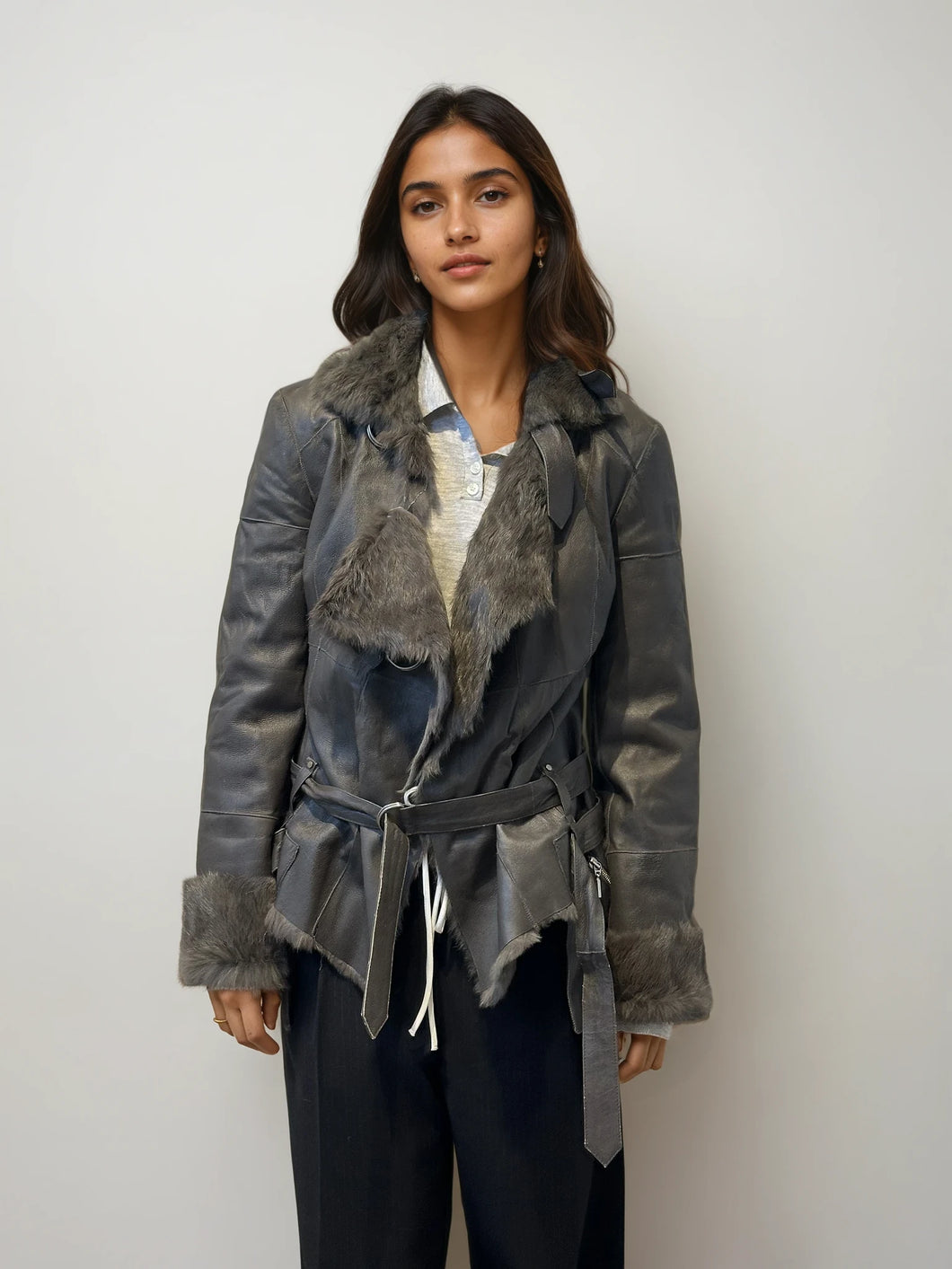 Plein Sud Leather & Fur Jacket