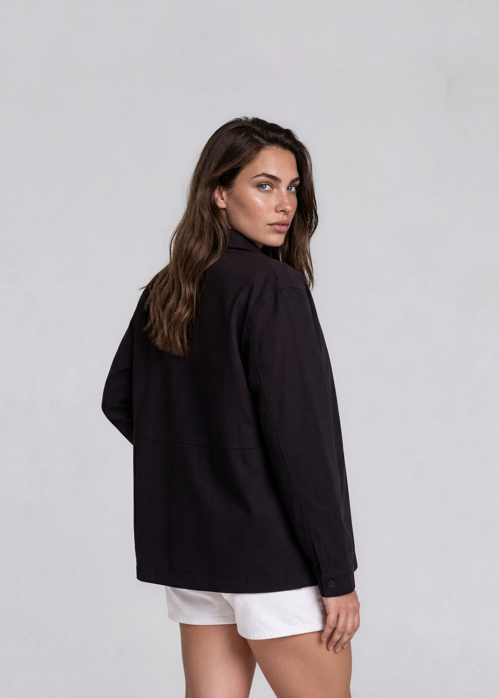 YSL Black Collared Bomber with White Logo
