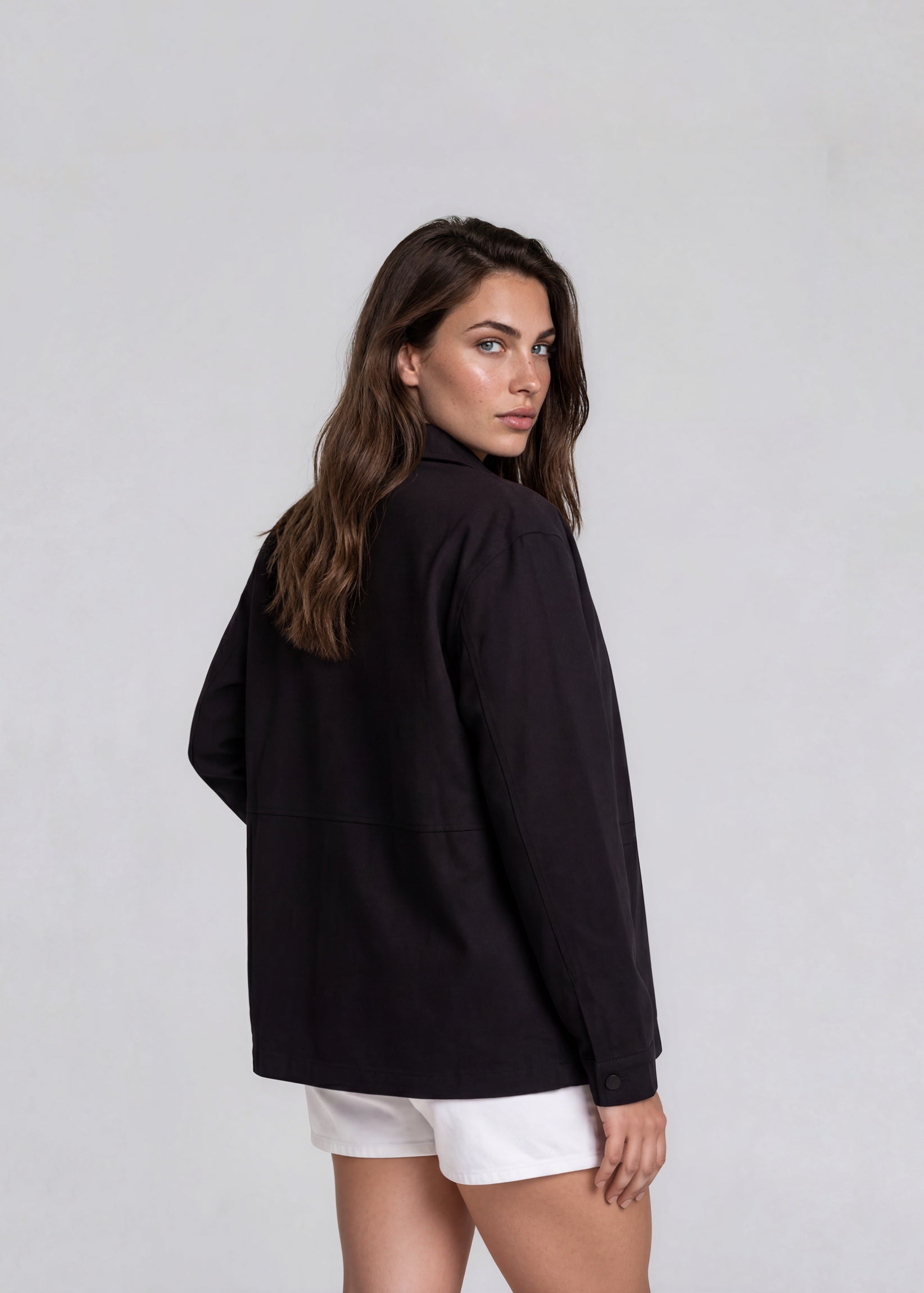 YSL Black Collared Bomber with White Logo
