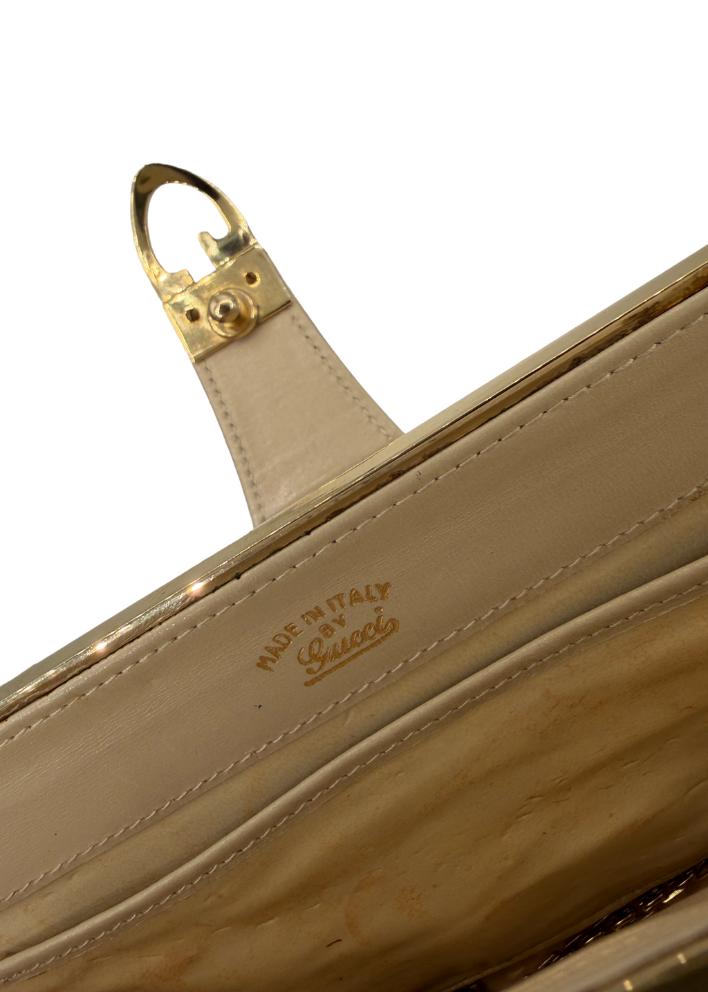 Gucci White Monogram Clutch with Chain
