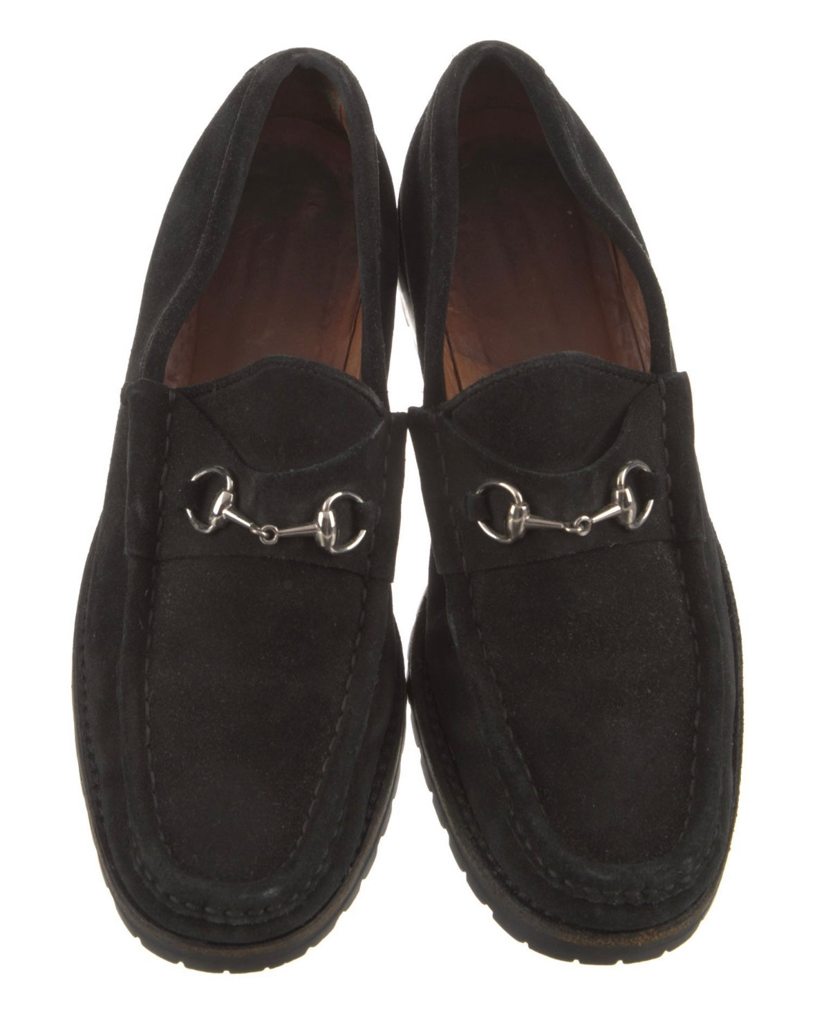 Gucci Black Suede and Silver Horsebit Loafers