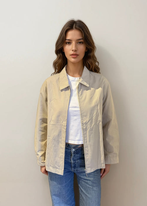 YSL Light Tan Collared Bomber with Tan Logo