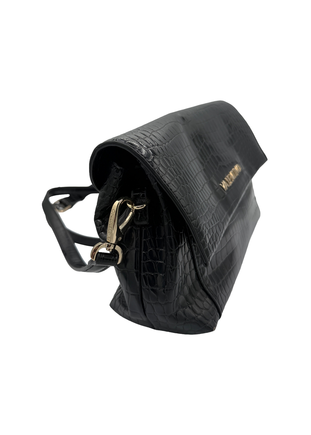 Mario Valentino Black Croc Embossed Crossbody