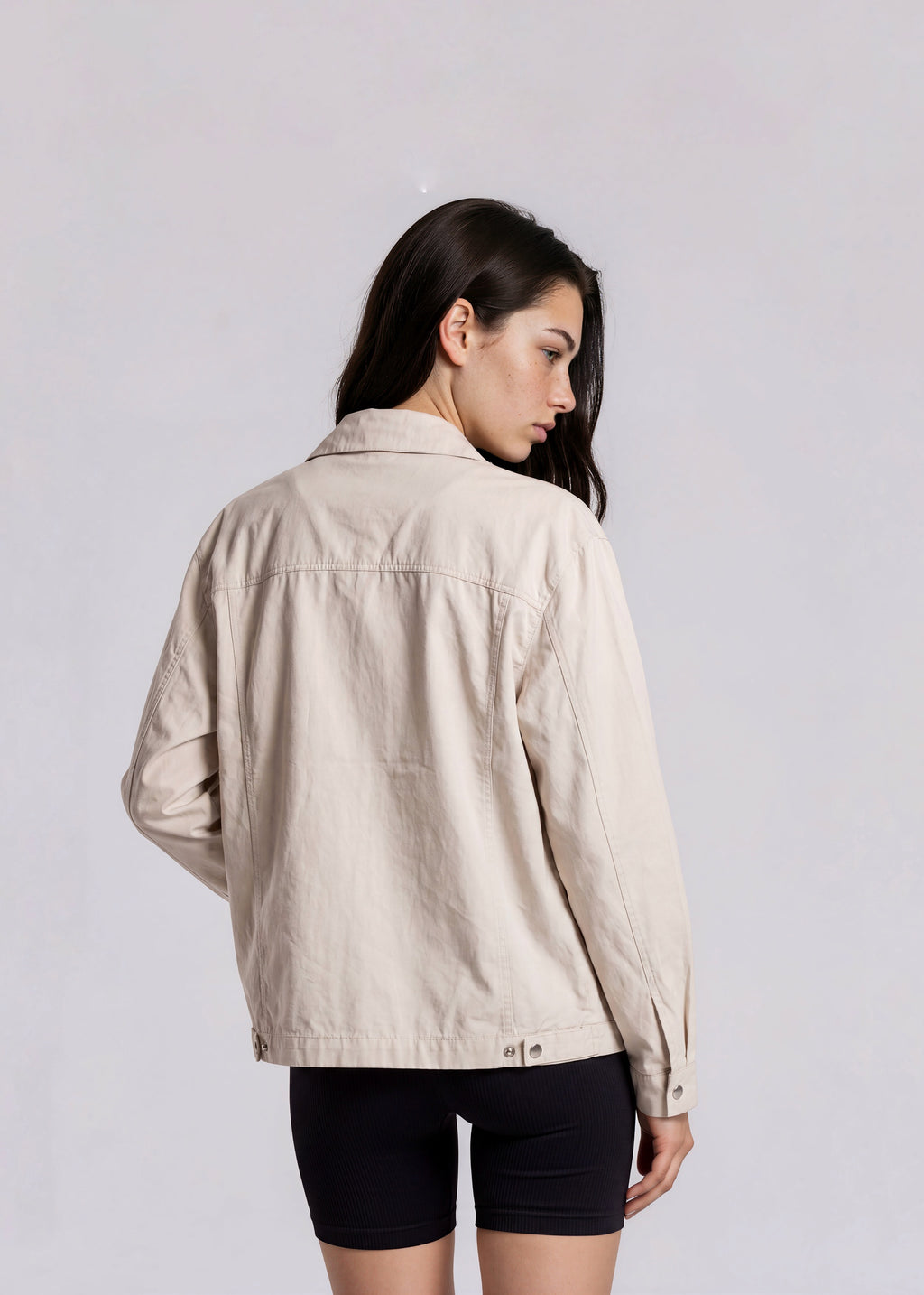 YSL Beige Collared Bomber with Navy Logo