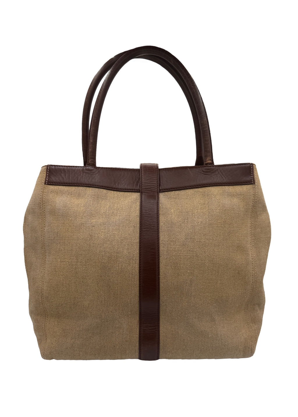 Chanel Brown Leather and Canvas Handbag
