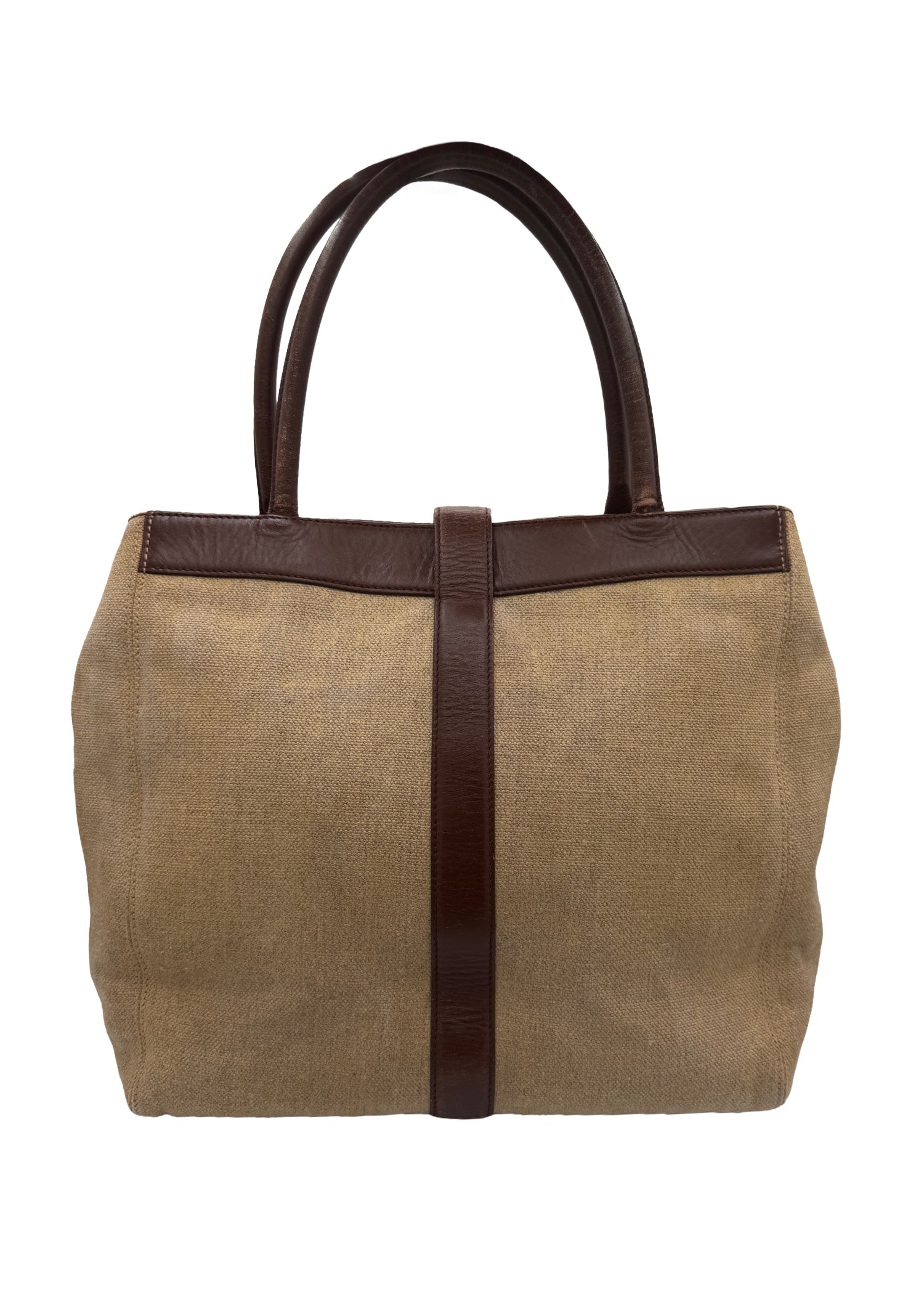 Chanel Brown Leather and Canvas Handbag