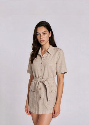 Escada Tan Linen Mini Dress