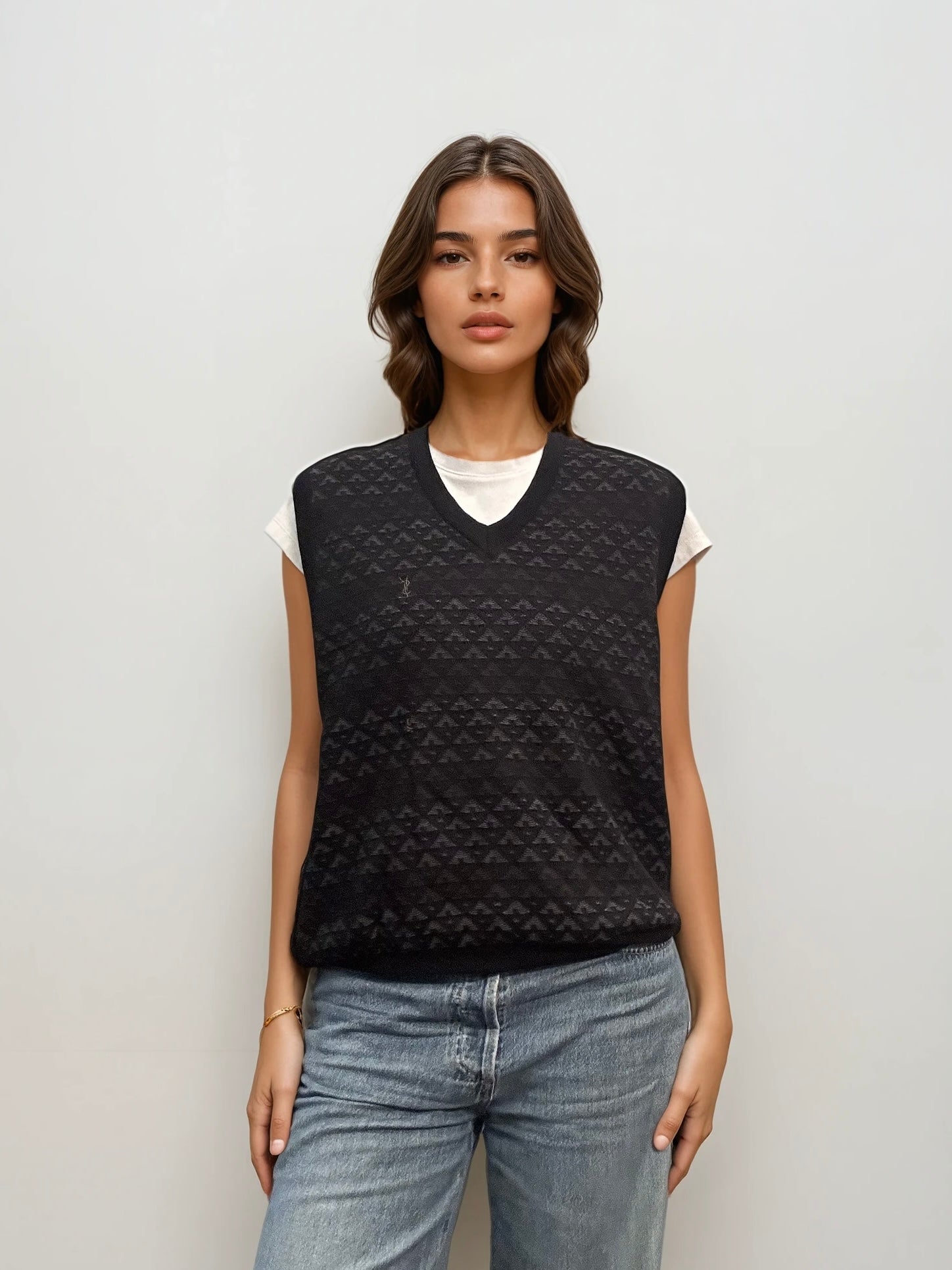 YSL Black Printed Sweater Vest