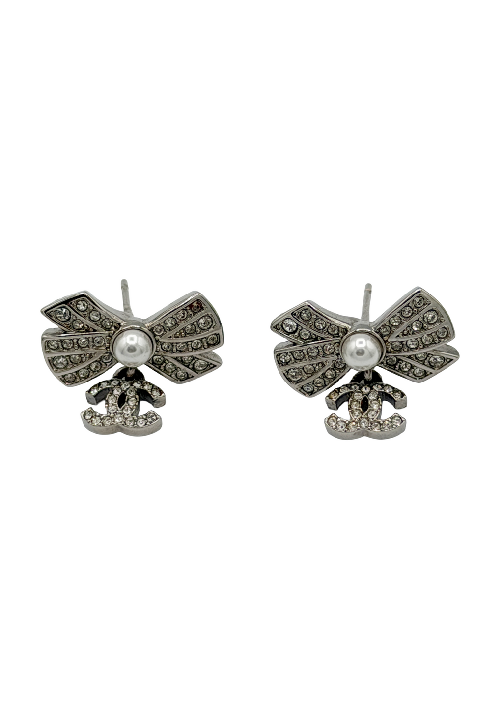 Chanel Silver Logo Charm Earrings
