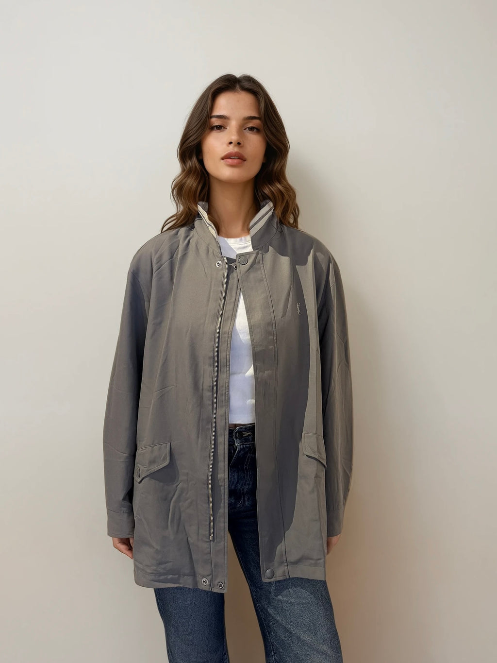 YSL Khaki Reversible Bomber with Hidden Hood