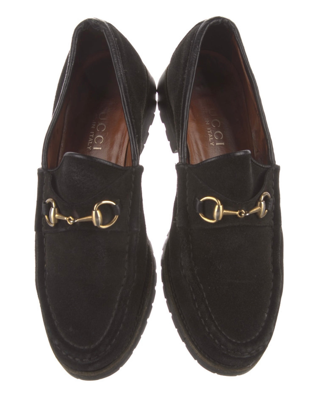 Gucci Black Suede and Gold Horsebit Loafers