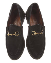 Load image into Gallery viewer, Gucci Black Suede and Gold Horsebit Loafers
