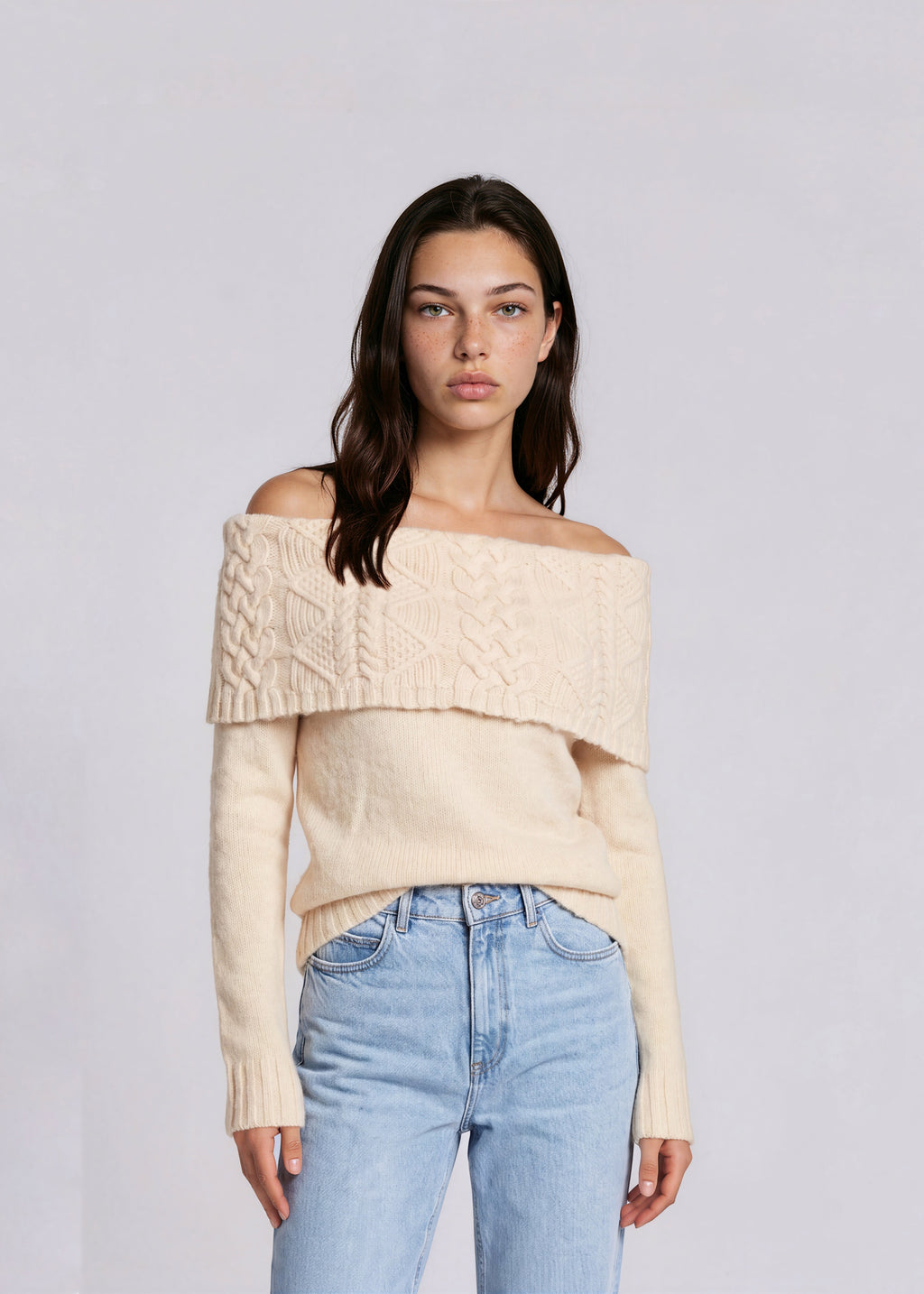 Ralph Lauren Cream Wool Off the Shoulder Sweater
