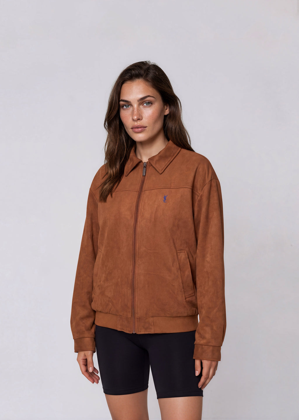 YSL Brown Suede Collared Bomber