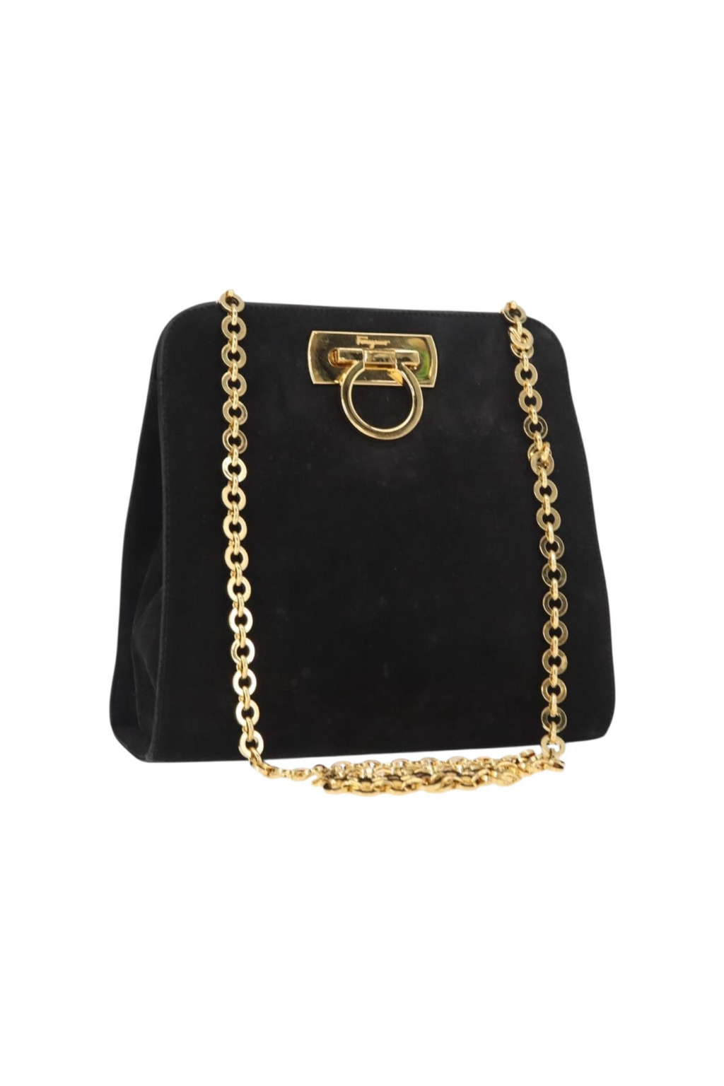 Ferragamo Black Suede Shoulder Bag