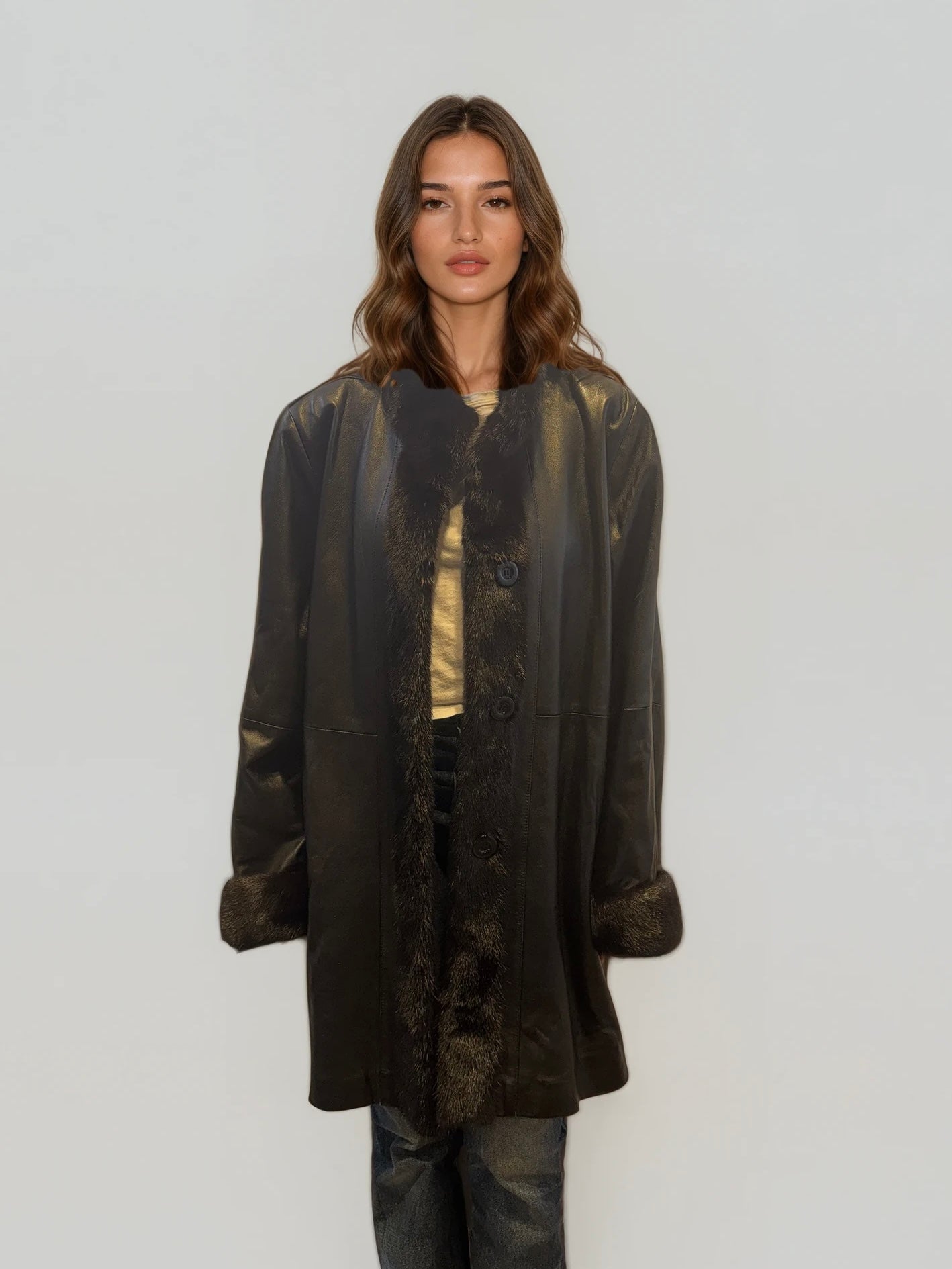 Black Leather Fur Trim Jacket