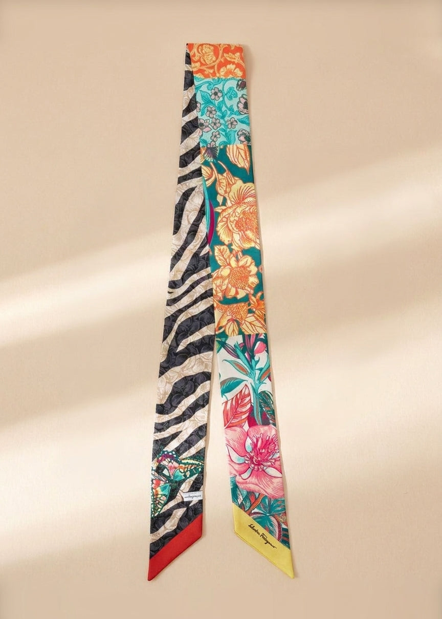 Ferragamo Blue & Yellow Printed Twilly cover