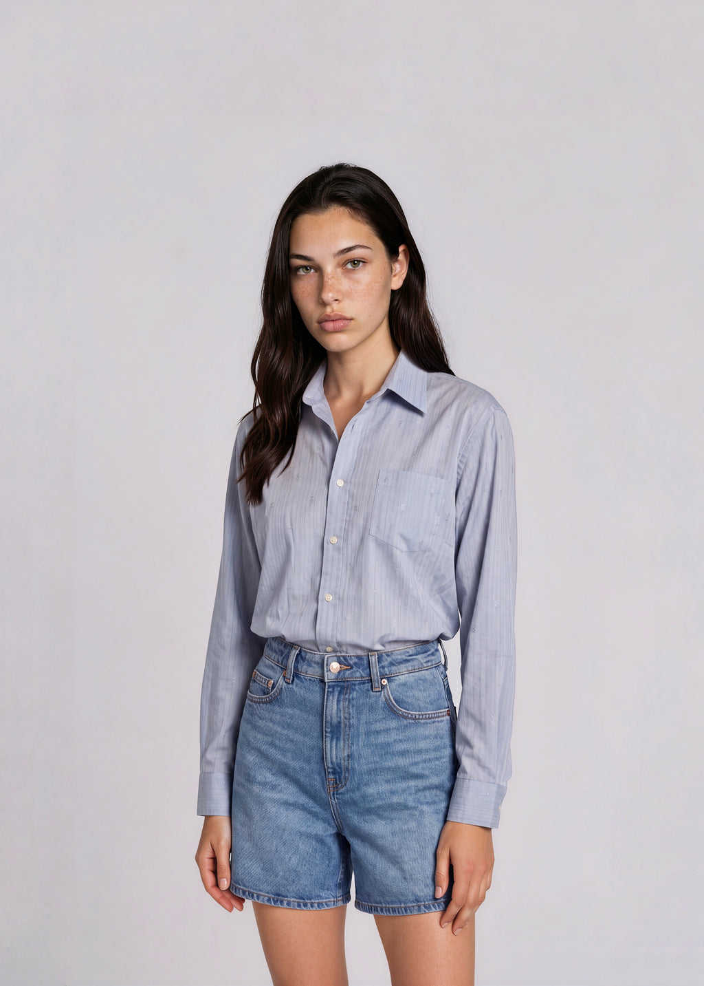 YSL Blue Monogram Button Down