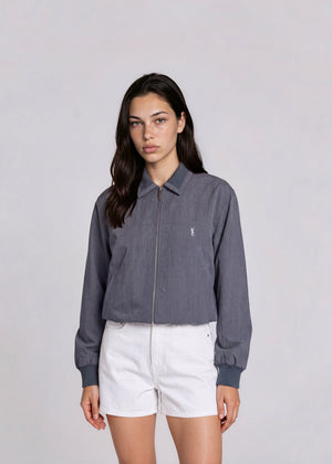 YSL Washed Blue Knit Detail Bomber