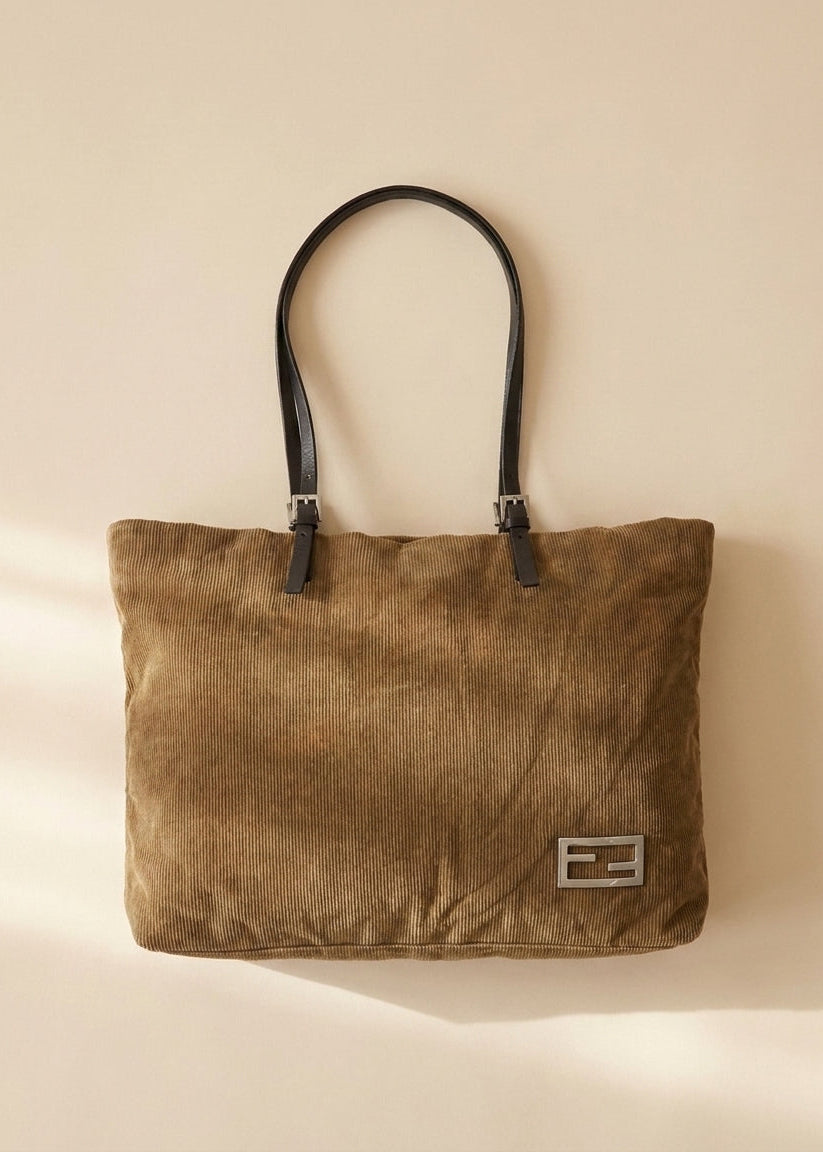 Fendi Tan Corduroy Tote