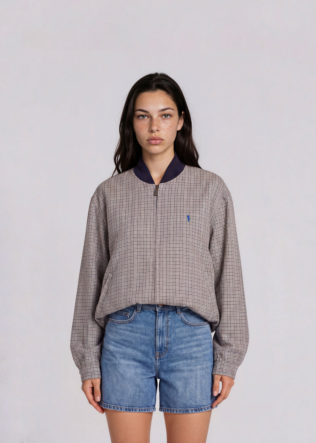 YSL Grey Plaid Bomber with Knit Collar