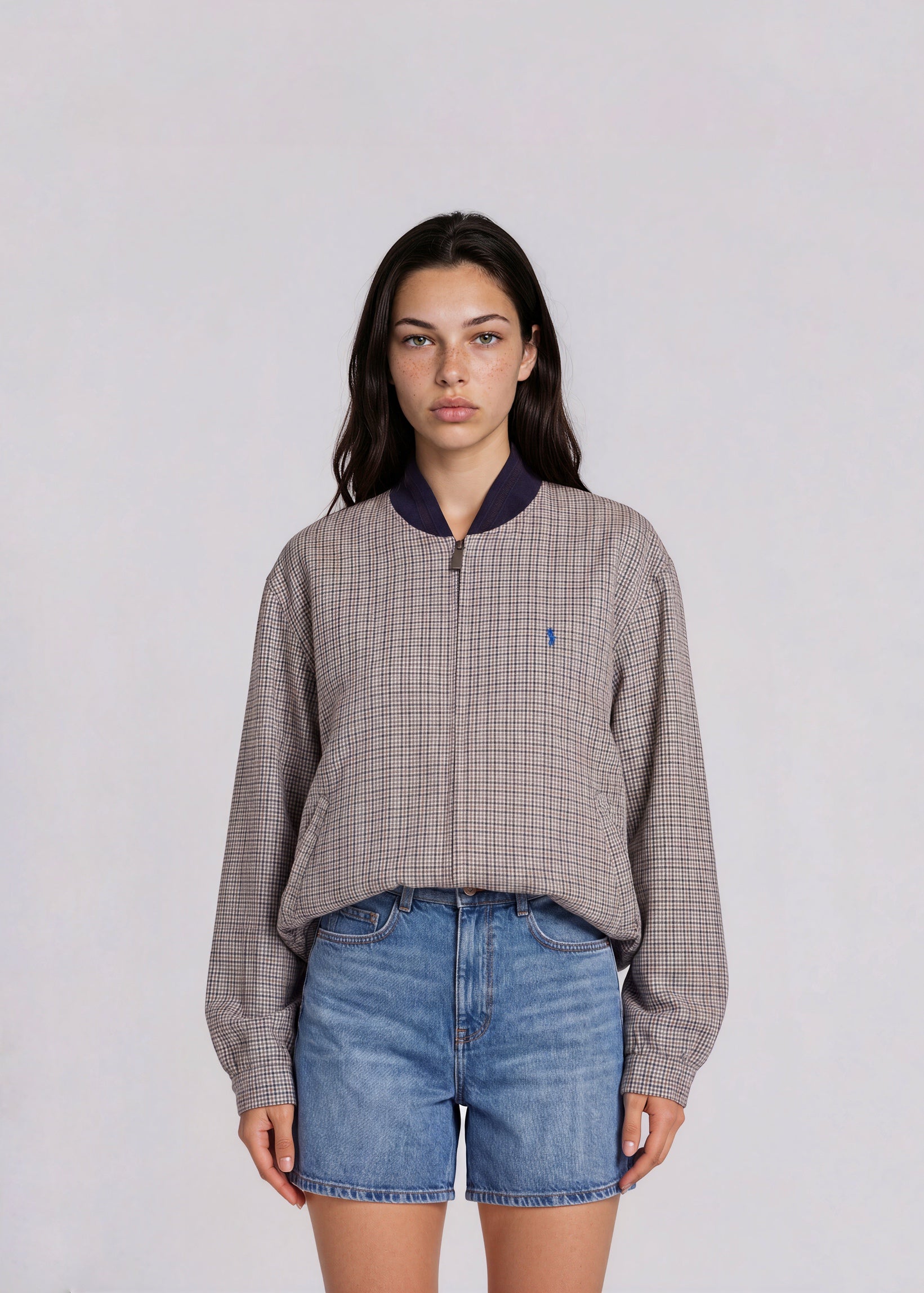 YSL Grey Plaid Bomber with Knit Collar