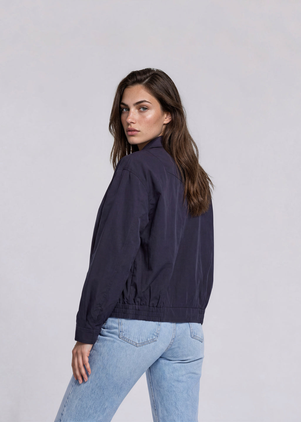 YSL Navy Classic Collared Bomber with White Logo