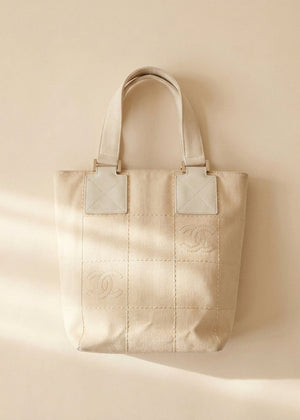 Chanel Cream Canvas Logo Tote