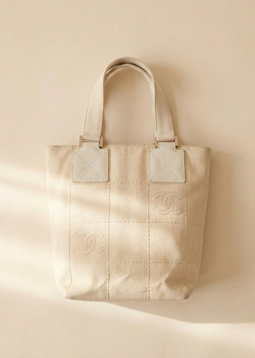 Chanel Cream Canvas Logo Tote