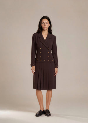 Chanel Brown Long Sleeve Embellished Midi Dress