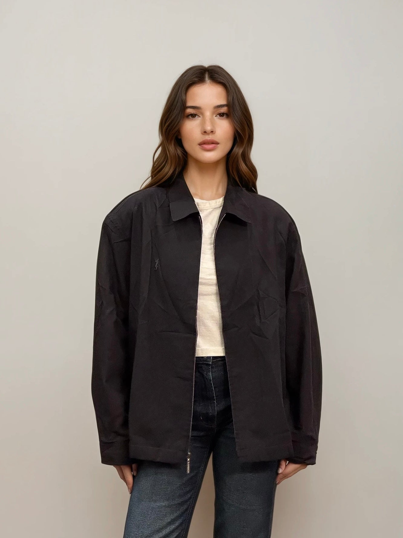 YSL Sheer Bomber with Navy Logo