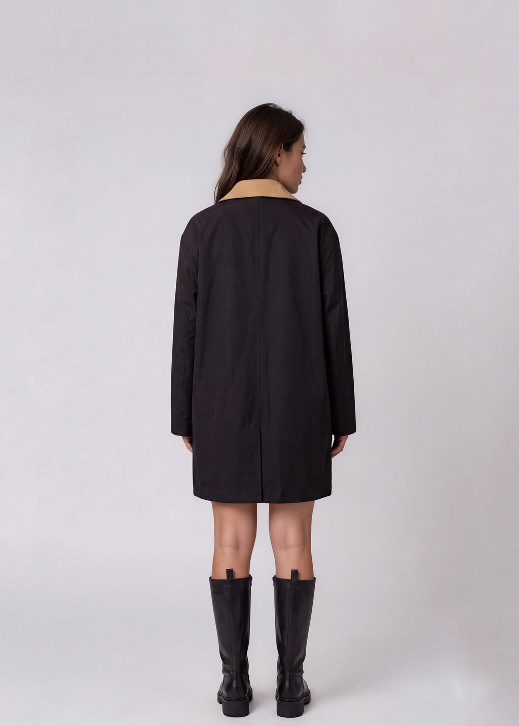 St John Black and Tan Collared Coat
