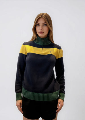 Polo Ralph Lauren Green & Yellow Striped Quarterzip Sweater