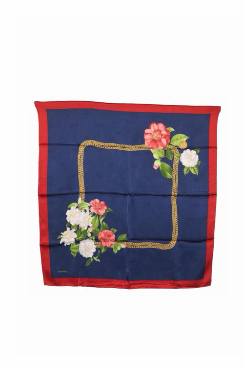Chanel Navy Floral Scarf