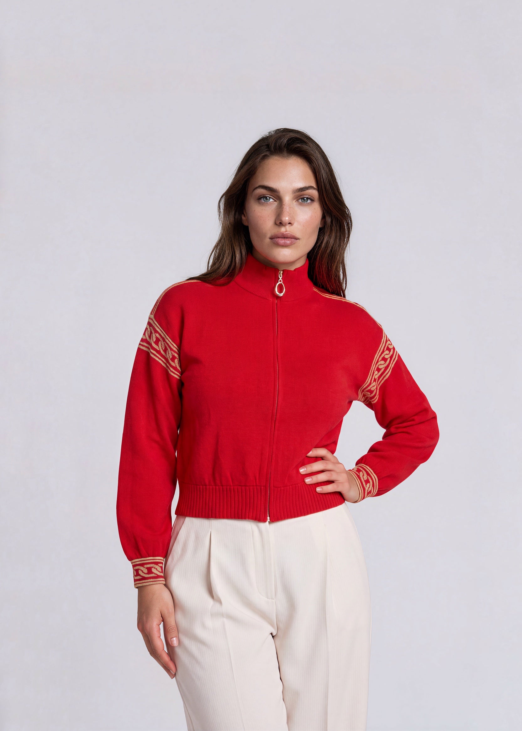 St John Red Zip Sweater