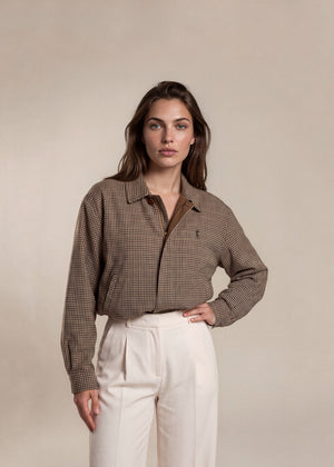 YSL Tan and Navy Houndstooth Bomber