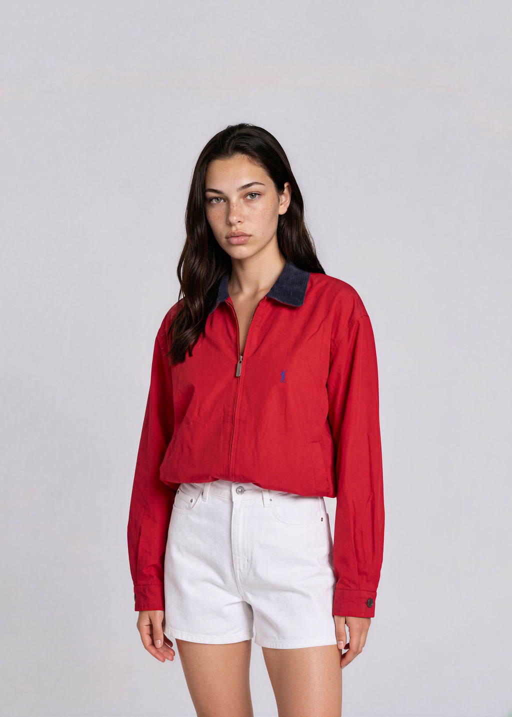 YSL Red Bomber with Navy Collar
