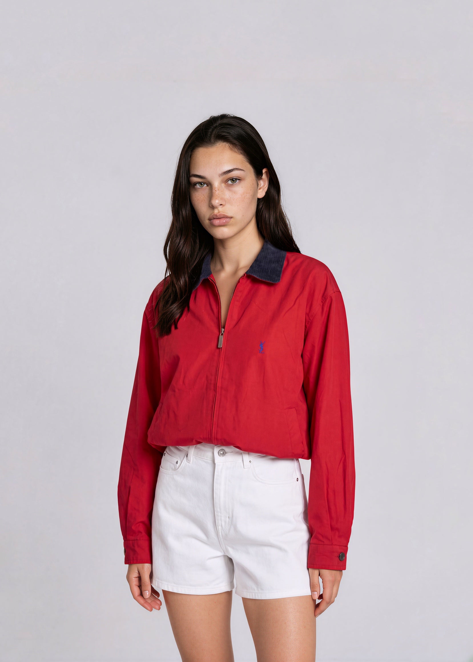 YSL Red Bomber with Navy Collar