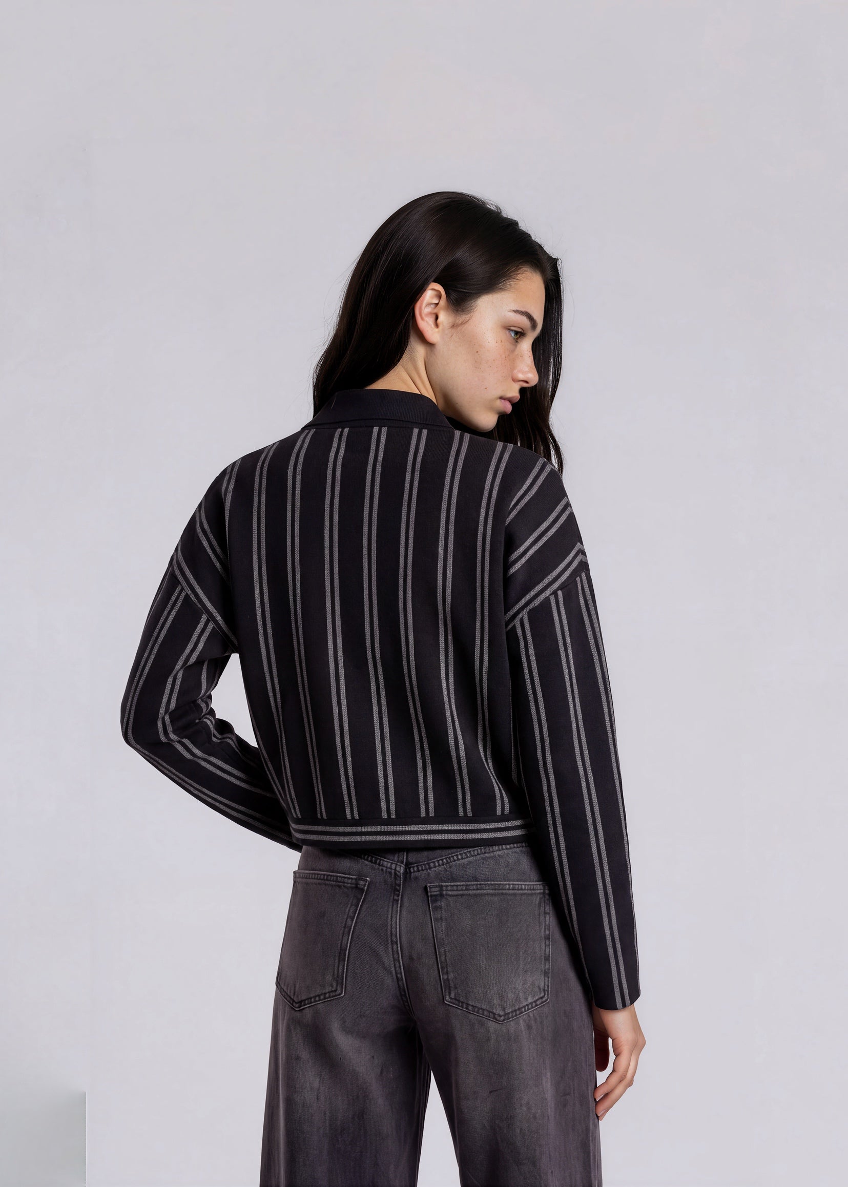 Armani Black Stripe Cropped Bomber Jacket