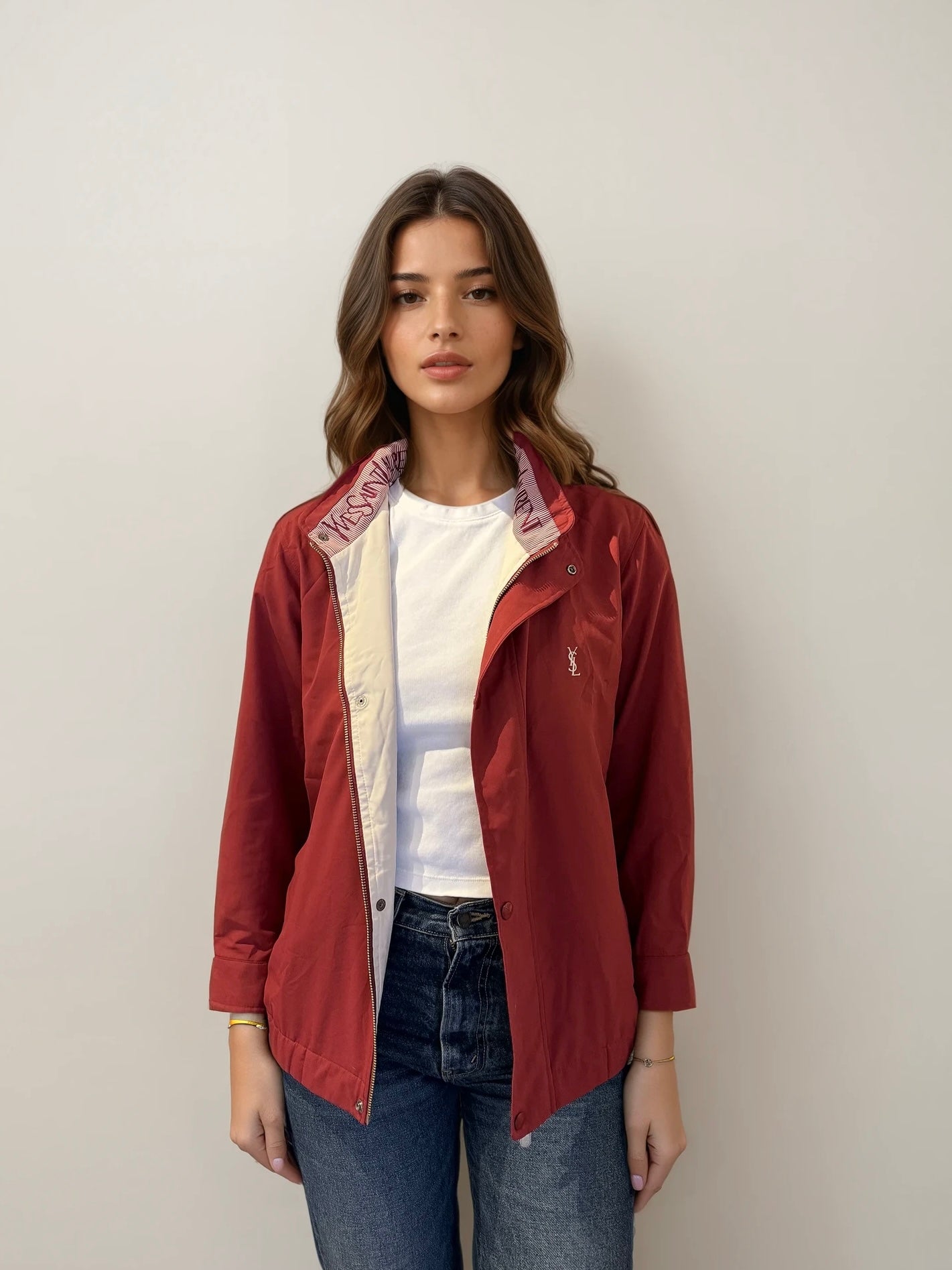 YSL Red Bomber with Hidden Hood