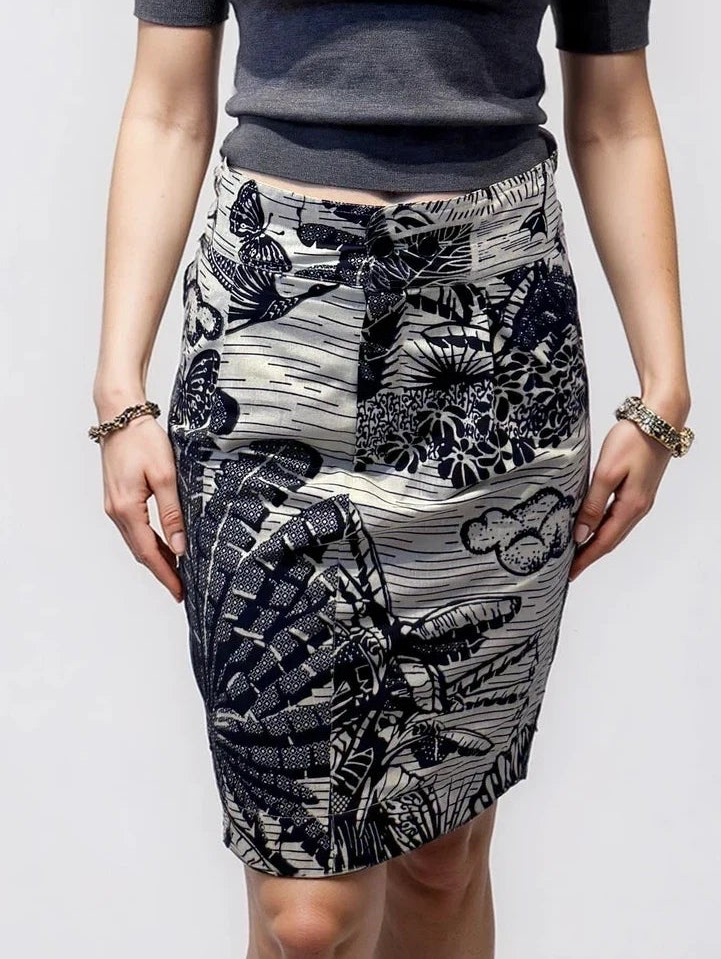 Dior Navy and Cream Butterfly Printed Skirt