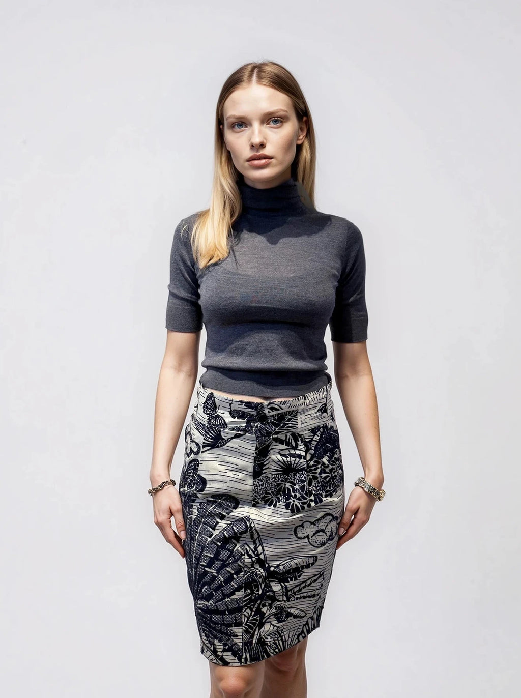 Dior Navy and Cream Butterfly Printed Skirt