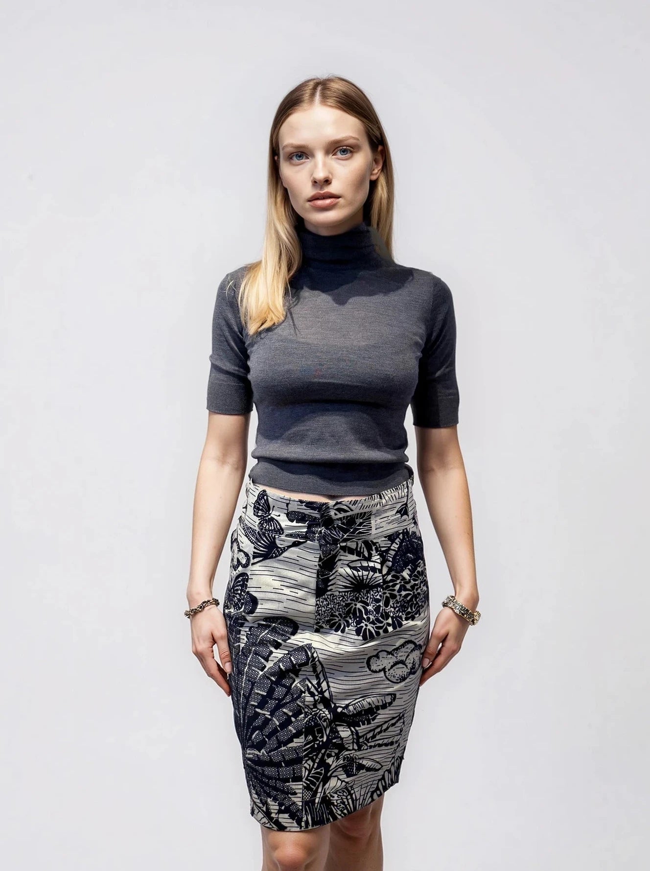 Dior Navy and Cream Butterfly Printed Skirt