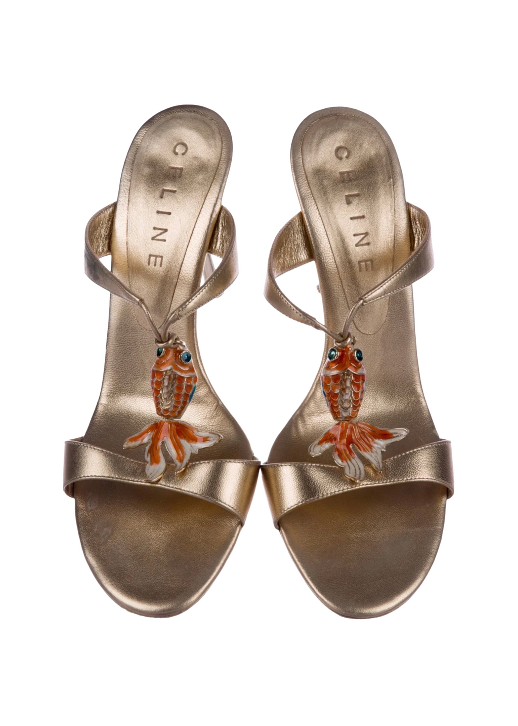Celine Gold Metallic Fish Embellished Heels