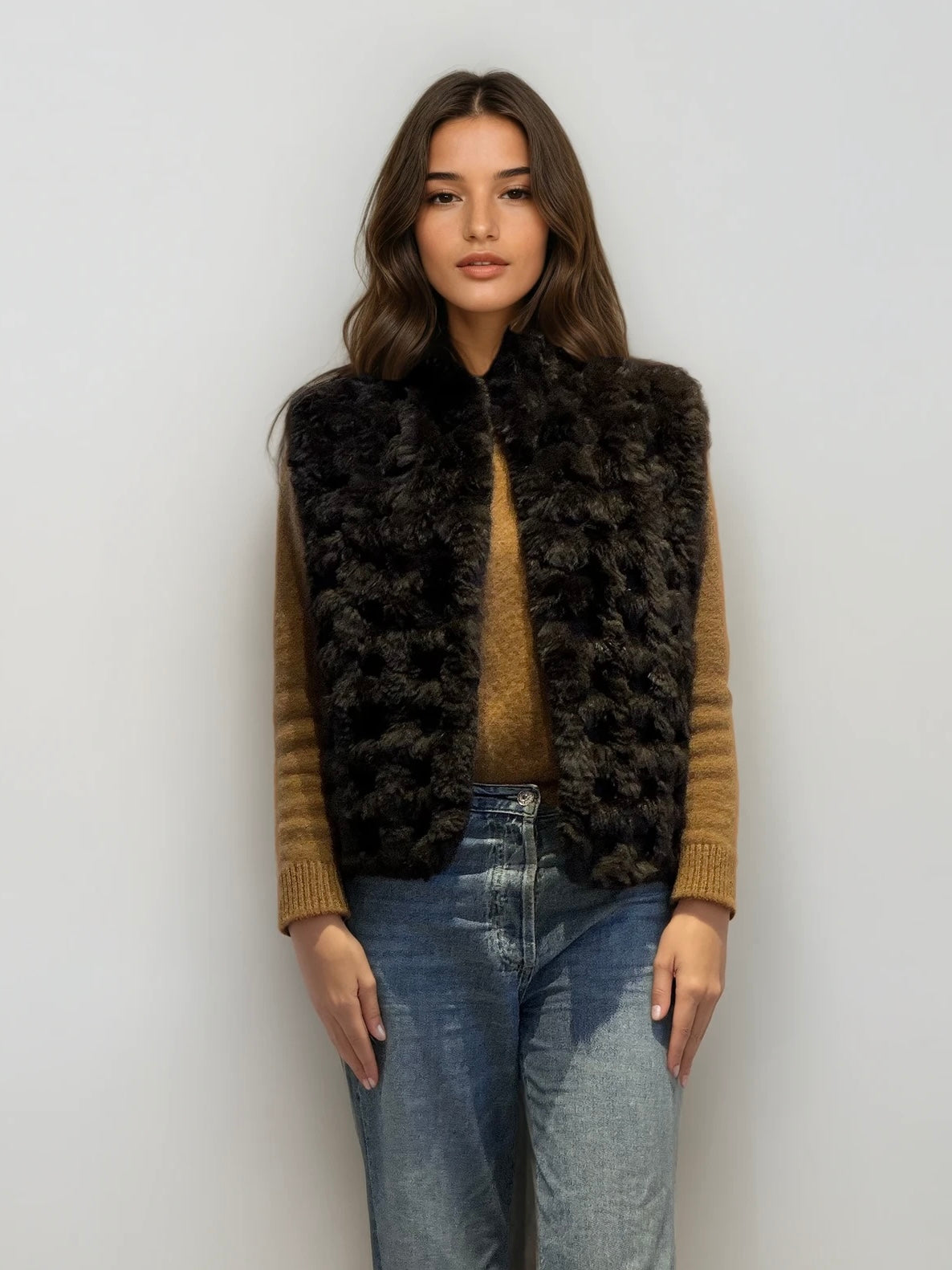 Dark Brown Collared Fur Vest