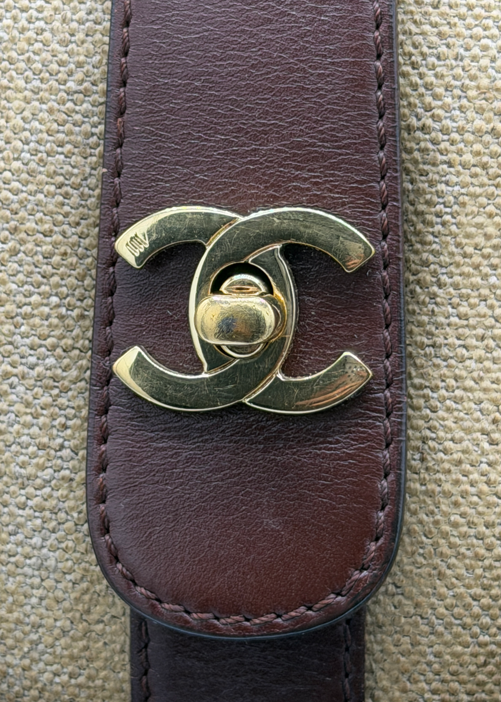 Chanel Brown Leather and Canvas Handbag