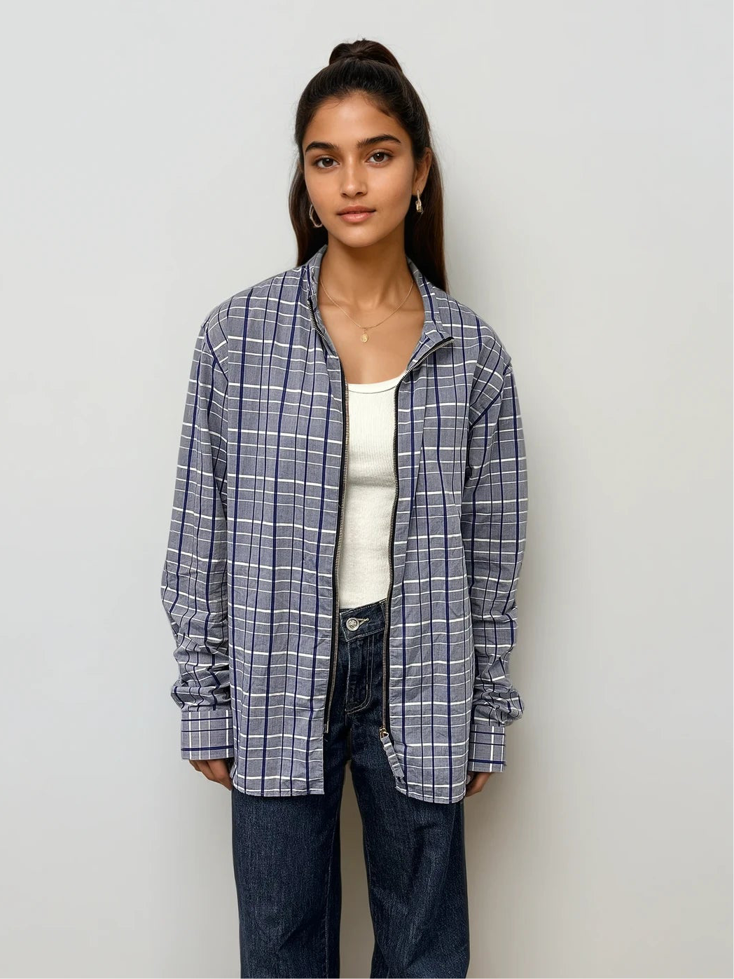 Armani Blue Checked Zip Jacket